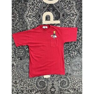 Vintage 1991 Looney Tunes Tweety Sylvester Embroidered Pocket T-Shirt Large Red